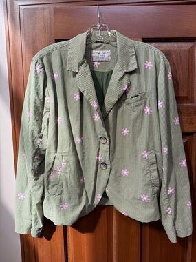 We The Free Olive Green Blazer with Pink Floral Print
